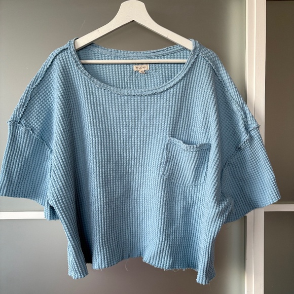 Pilcro Anthropologie Waffle Knit  Light Blue Cropped Top Sz M - Picture 4 of 6